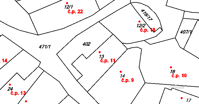 Vítkovice 11, Klatovy na parcele st. 13 v KÚ Kvaslice, Katastrální mapa