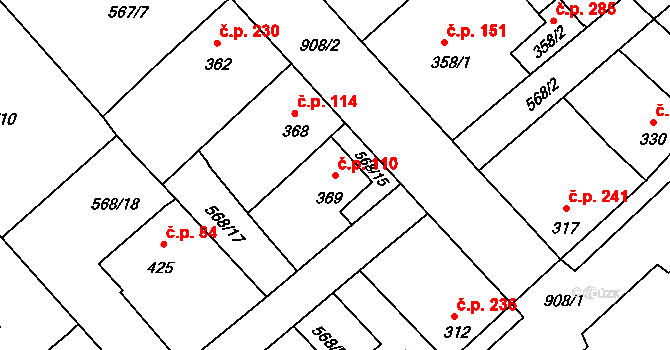 Borohrádek 110 na parcele st. 369 v KÚ Borohrádek, Katastrální mapa