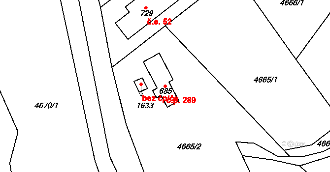 Halenkov 289 na parcele st. 685 v KÚ Halenkov, Katastrální mapa