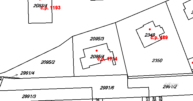 Braník 1714, Praha na parcele st. 2095/4 v KÚ Braník, Katastrální mapa