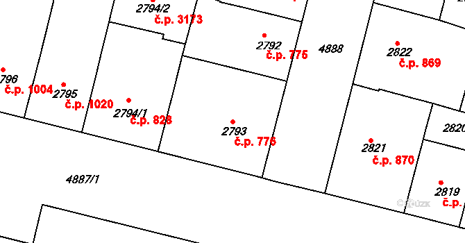 Smíchov 776, Praha na parcele st. 2793 v KÚ Smíchov, Katastrální mapa