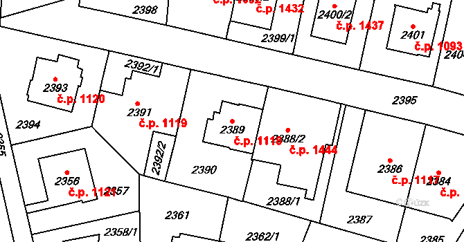 Vršovice 1118, Praha na parcele st. 2389 v KÚ Vršovice, Katastrální mapa