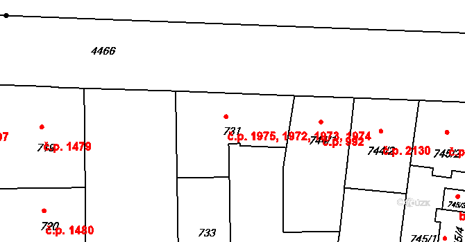 Strašnice 1972,1973,1974,1975, Praha na parcele st. 731 v KÚ Strašnice, Katastrální mapa