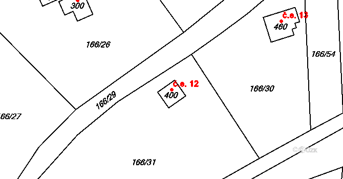 Lhotka 12, Svinaře na parcele st. 400 v KÚ Svinaře, Katastrální mapa