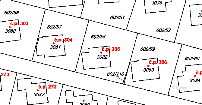 Dolní Předměstí 305, Trutnov na parcele st. 3082 v KÚ Trutnov, Katastrální mapa