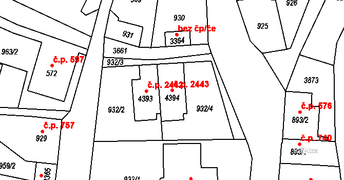 Dvůr Králové nad Labem 2443 na parcele st. 4394 v KÚ Dvůr Králové nad Labem, Katastrální mapa