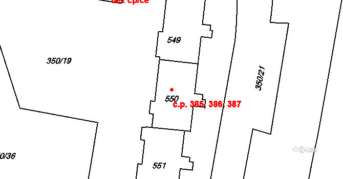 Povel 385,386,387, Olomouc na parcele st. 550 v KÚ Povel, Katastrální mapa