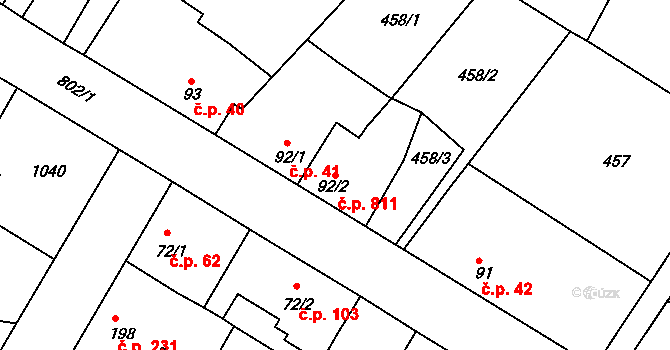 Sezimovo Ústí 811 na parcele st. 92/2 v KÚ Sezimovo Ústí, Katastrální mapa