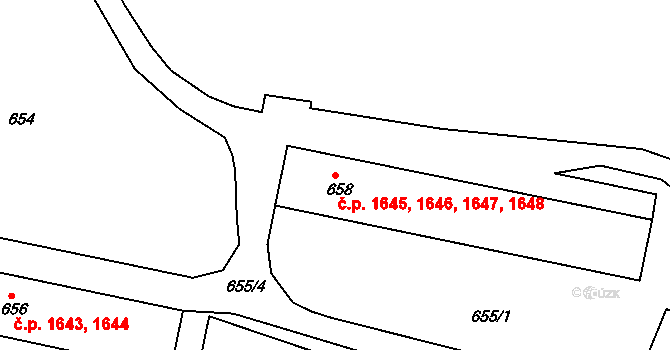 Česká Lípa 1645,1646,1647,1648 na parcele st. 658 v KÚ Česká Lípa, Katastrální mapa