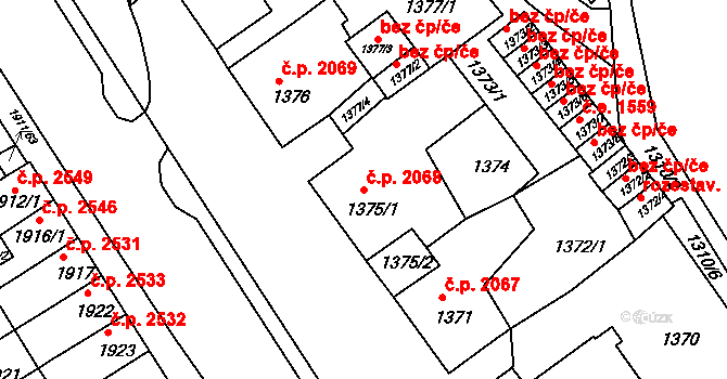 Chomutov 2068 na parcele st. 1375/1 v KÚ Chomutov II, Katastrální mapa