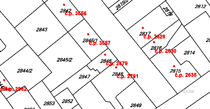 Chomutov 2479 na parcele st. 2846 v KÚ Chomutov II, Katastrální mapa