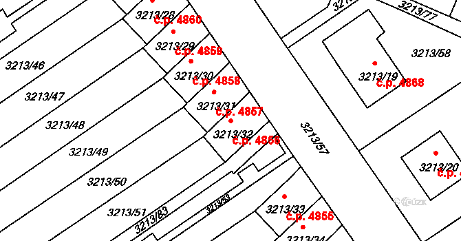 Chomutov 4856 na parcele st. 3213/32 v KÚ Chomutov II, Katastrální mapa
