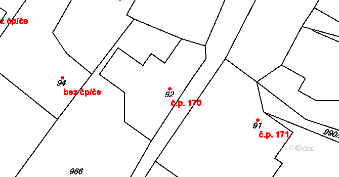 Nová Ves 170, Kocbeře na parcele st. 92 v KÚ Kocbeře, Katastrální mapa