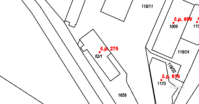 Plotiště nad Labem 275, Hradec Králové na parcele st. 62/1 v KÚ Plotiště nad Labem, Katastrální mapa