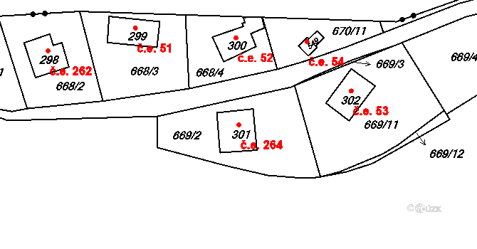 Svinary 264, Hradec Králové na parcele st. 301 v KÚ Svinary, Katastrální mapa