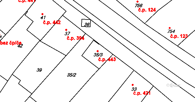 Nosislav 443 na parcele st. 35/3 v KÚ Nosislav, Katastrální mapa