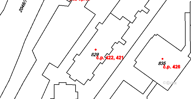Rokytnice 421,422, Vsetín na parcele st. 829 v KÚ Rokytnice u Vsetína, Katastrální mapa