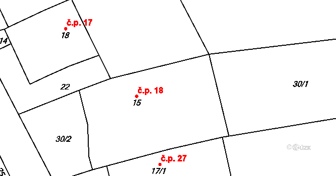 Klášter nad Dědinou 18, Ledce na parcele st. 15 v KÚ Klášter nad Dědinou, Katastrální mapa