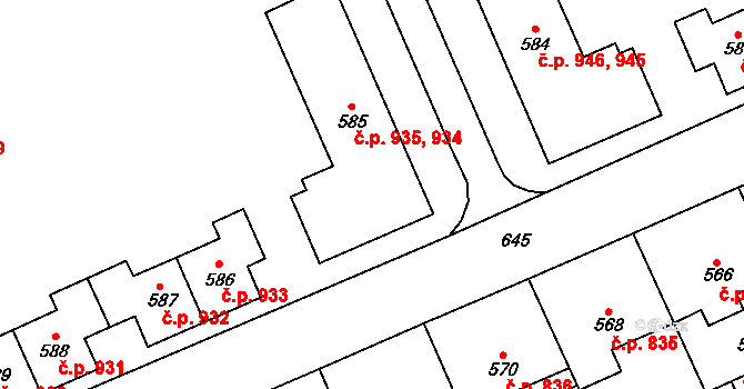 Oslavany 934,935 na parcele st. 585 v KÚ Oslavany, Katastrální mapa