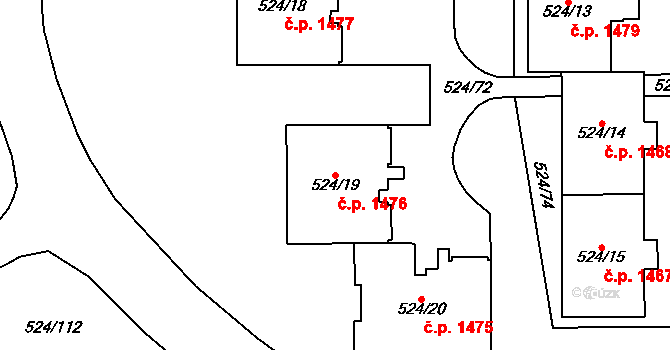 Podlesí 1476, Havířov na parcele st. 524/19 v KÚ Bludovice, Katastrální mapa