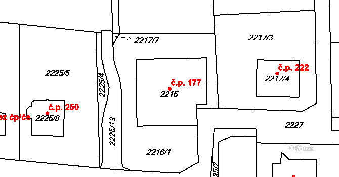 Životice 177, Havířov na parcele st. 2215 v KÚ Bludovice, Katastrální mapa