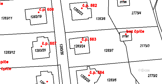 Prostřední Suchá 583, Havířov na parcele st. 1283/24 v KÚ Prostřední Suchá, Katastrální mapa
