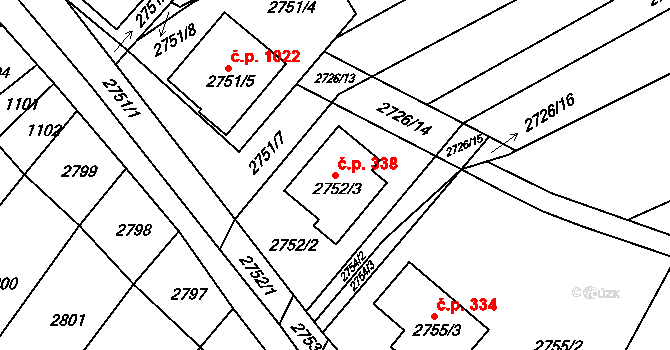 Nivnice 338 na parcele st. 2752/3 v KÚ Nivnice, Katastrální mapa