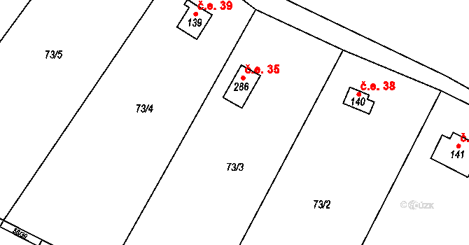 Přerov XI-Vinary 35, Přerov na parcele st. 286 v KÚ Vinary u Přerova, Katastrální mapa