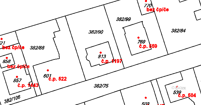 Rudná 1197 na parcele st. 813 v KÚ Dušníky u Rudné, Katastrální mapa