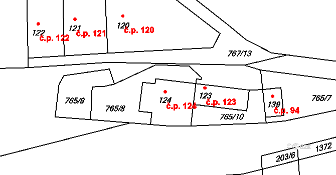 Krpy 124, Kropáčova Vrutice na parcele st. 124 v KÚ Krpy, Katastrální mapa