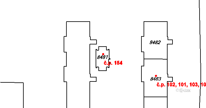 Cihelna 154, Pardubice na parcele st. 8481 v KÚ Pardubice, Katastrální mapa