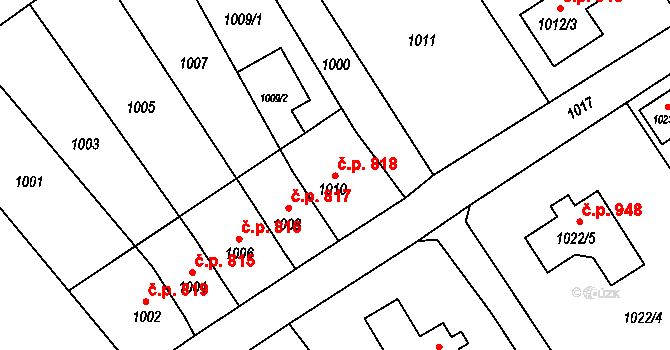 Šluknov 818 na parcele st. 1010 v KÚ Šluknov, Katastrální mapa