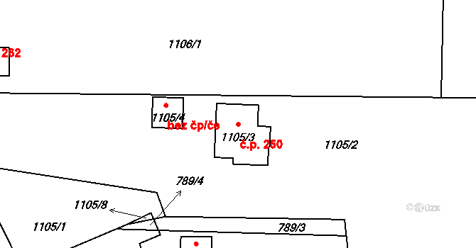 Jevišovka 250 na parcele st. 1105/3 v KÚ Jevišovka, Katastrální mapa