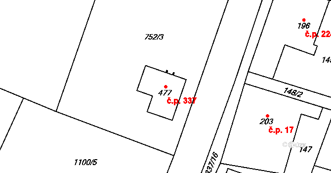 Úsov 337 na parcele st. 477 v KÚ Úsov-město, Katastrální mapa