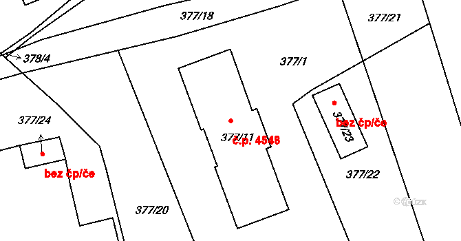 Rýnovice 4548, Jablonec nad Nisou na parcele st. 377/11 v KÚ Rýnovice, Katastrální mapa