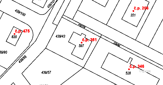 Opatovice nad Labem 361 na parcele st. 597 v KÚ Opatovice nad Labem, Katastrální mapa