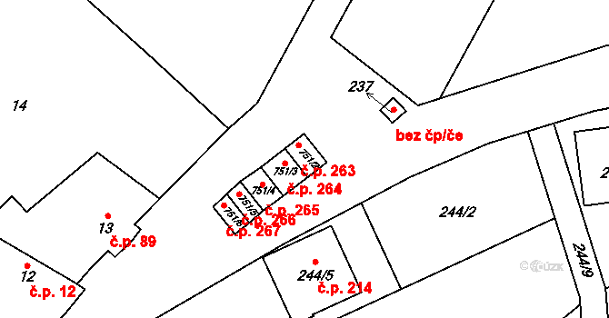 Čelkovice 263, Tábor na parcele st. 751/2 v KÚ Čelkovice, Katastrální mapa