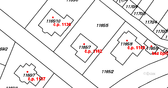 Jemnice 1162 na parcele st. 1165/7 v KÚ Jemnice, Katastrální mapa