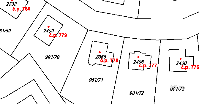Přibyslav 778 na parcele st. 2356 v KÚ Přibyslav, Katastrální mapa