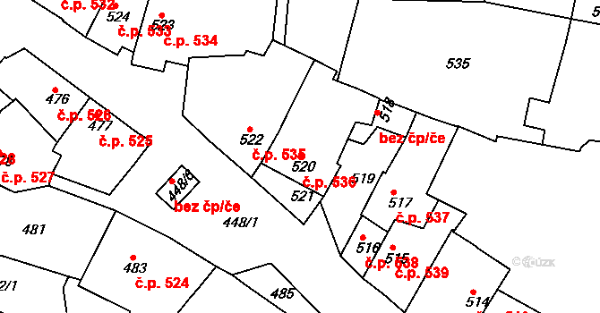 Jemnice 536 na parcele st. 520 v KÚ Jemnice, Katastrální mapa