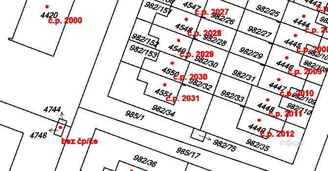 Čelákovice 2031 na parcele st. 4551 v KÚ Čelákovice, Katastrální mapa