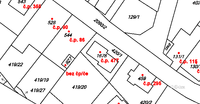Rokytnice 477, Vsetín na parcele st. 1678 v KÚ Rokytnice u Vsetína, Katastrální mapa