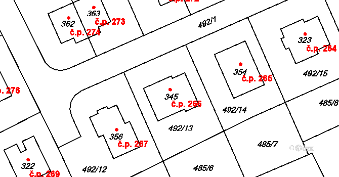 Vrcha 266, Sobětuchy na parcele st. 345 v KÚ Sobětuchy, Katastrální mapa