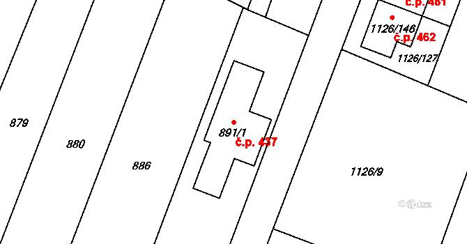 Lipůvka 437 na parcele st. 891/1 v KÚ Lipůvka, Katastrální mapa
