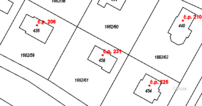Olbramovice Ves 231, Olbramovice na parcele st. 458 v KÚ Olbramovice u Votic, Katastrální mapa