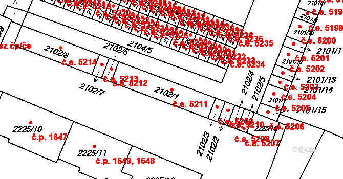 Kadaň 5211 na parcele st. 2102/1 v KÚ Kadaň, Katastrální mapa