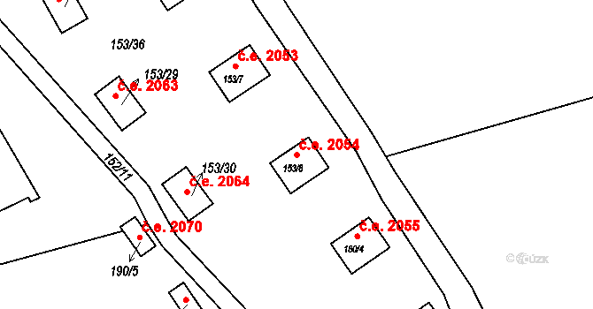 Červený Hrádek 2054, Jirkov na parcele st. 153/8 v KÚ Červený Hrádek u Jirkova, Katastrální mapa