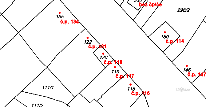 Křídlůvky 118 na parcele st. 120 v KÚ Křídlůvky, Katastrální mapa