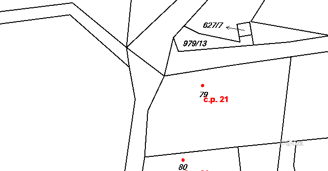 Radíč 21, Ješetice na parcele st. 79 v KÚ Ješetice, Katastrální mapa