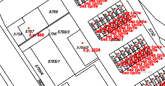 Žďár nad Sázavou 1 2228, Žďár nad Sázavou na parcele st. 5755/2 v KÚ Město Žďár, Katastrální mapa